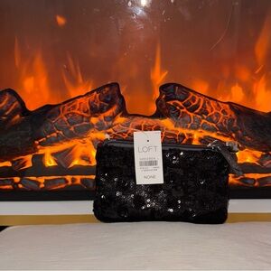 LOFT Black Sequin Wristlet Pouch